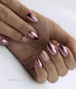 Розовое золото на ногтях фото 