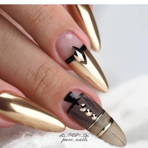 Дизайн ногтей золотая втирка 