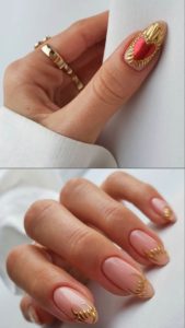 Золотая втирка дизайн ногтей 