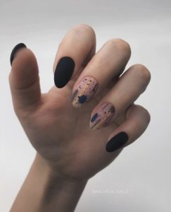 Черный матовый дизайн ногтей 