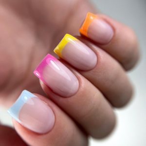 Разноцветный френч на квадратные ногти