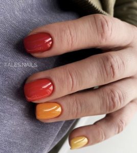 Осенний маникюр оранжевый на короткие ногти 
