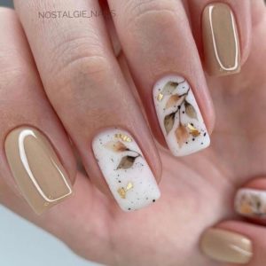 Красивые листья на ногтях дизайн