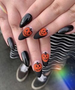 Тыквы на ногтях Хеллоуин 