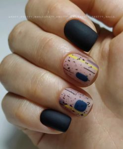 Абстракция на ногтях с чёрным 