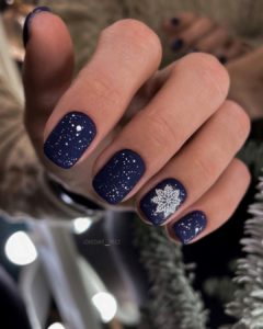 Снежинки на синем маникюр ногти 