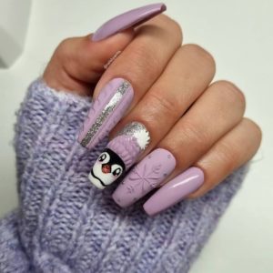 Пингвин на ногтях дизайн зимний