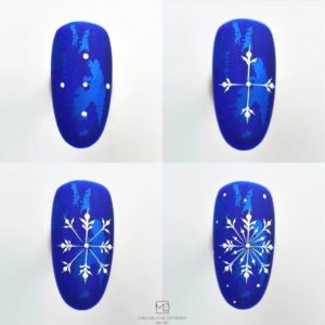 Снежинки на синих ногтях матовый дизайн 